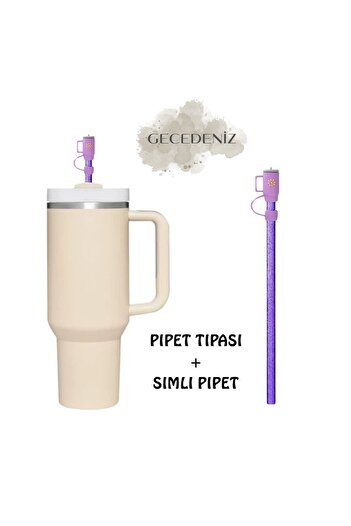 GECEDENİZ Quencher Compatible Thermos Straw Replacement Silvery Plastic Purple