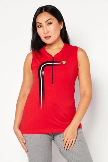 Scuderia Ferrari Women Sport Fit Sleeveless Running Tank Top, Red Combo