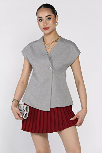 GÜLSELİ Gray Women's Lined Single Button Vest