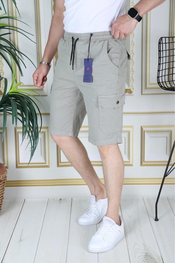PHANTOM JEANS Men's Water Green Lycra Gabardine Shorts Cargo Pocket Cotton Elastic Waist Lace-Up Basic Shorts