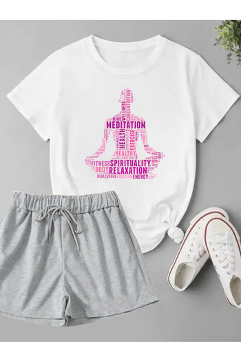 makiteks Set of 2 Solid Color Women's Regular Shorts and Tshirt T-Shirt Meditation Yogo