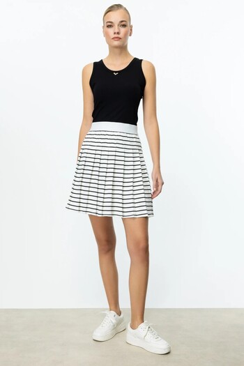ON TRİKO Pleated Striped Mini Skirt 56209-25