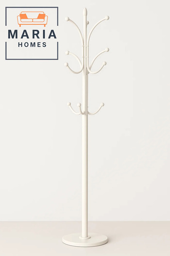 MARIA HOMES Classic White Coat Rack with Ball-End Hooks and Round Base