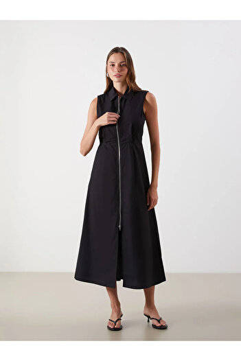 LC Waikiki Lcw Vision Black Shirt Collar Poplin Dress