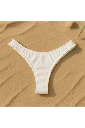 enmodaiçgiyim Ecru Ruffled Women's Brazilian Thong Bikini Bottom