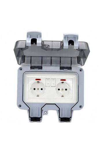 INNOVIX Priză dublă de exterior, standard UE, 250V/16A, impermeabilă IP66, întrerupătoare duble, gri