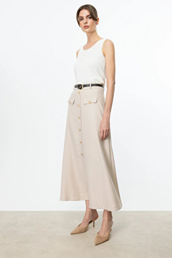 Ekol Belted Ornamental Buttoned Skirt-1060