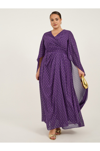 Styli Plus Size Cape Sleeve Pleated Maxi Dress