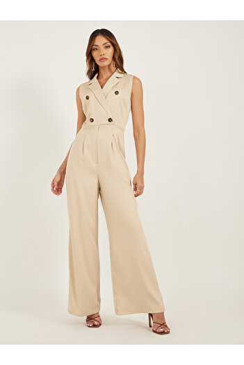 Styli Notch Lapel Double Breasted Wide Leg Jumpsuit
