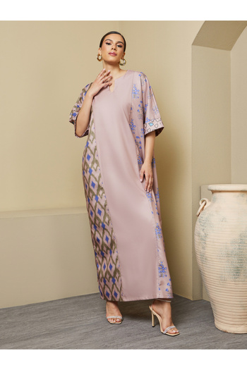 Styli Printed Panel A-Line Notch Neck Jalabiya