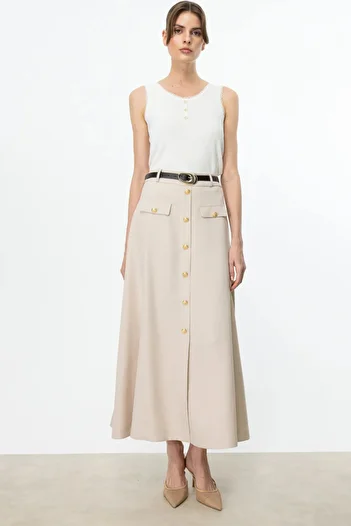 Ekol Belted Ornamental Buttoned Skirt-1060