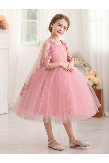 Take Two By Styli Lace Cape Sleeve Mesh Fit and Flare Dress
