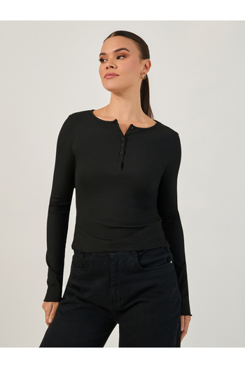 Take Two By Styli Solid Notch Neck Long Sleeve T-Shirt