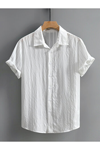 Take Two By Styli Textured Striped Short Sleeve Button Up Shirt