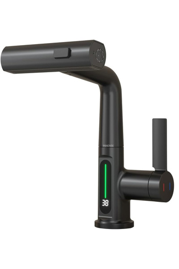INNOVIX Basin Faucet, Pull-Out Spray, Ceramic Cartridge, Digital Temperature Display, Matte Black