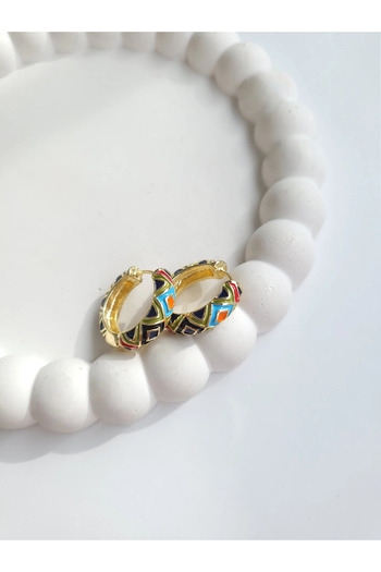 1881 STORE Steel Gold Enamel Ethnic Earrings