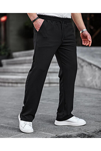 eg38 Tmb Fitilli Yırtmaçlı Baggy Eşofman Siyah