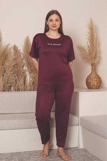 Sude Charme Women Plus Size Crew Neck Mi̇lan Lycra Short Sleeve Pajamas Set K601/252 - 1 Piece