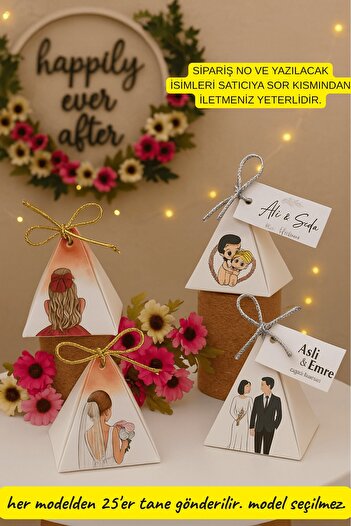 Emtory Home 100 Adet 4 Model Mix Piramit Kutu - Kına Kutusu - Lokum Kutusu - Kına Hediyesi - Nişan Hediye
