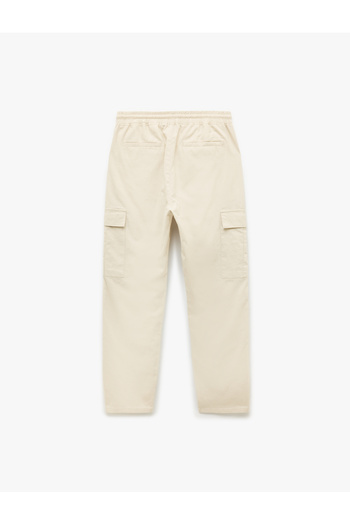 Koton Linen Cotton Blend Cargo Pants with Lace-Up Waist and Pocket Detail