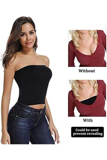 Glamroot Women's Seamless Strapless Crop Top Tube Top Inner Camisole Free Size Pack Of 2 Black/Beige