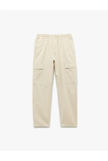 Koton Linen Cotton Blend Cargo Pants with Lace-Up Waist and Pocket Detail