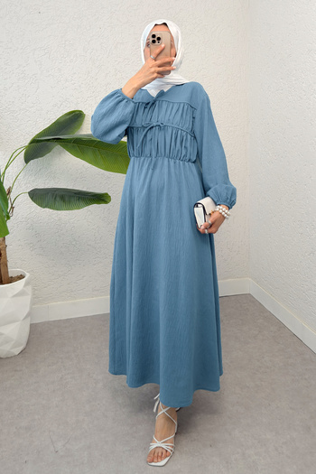 Salih Çelebi Κορδόνι Hijab Dress 2319 - INDIGO