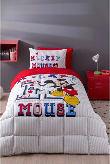 Özdilek Özdilek Lastikli Çarşaflı Lisanslı Tek Kişilik Çocuk Uyku Seti-Mickey Mouse Collage Gri