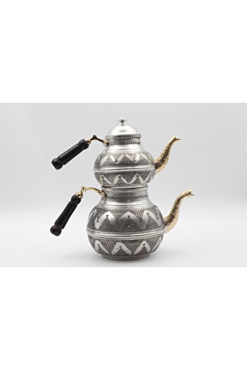 ANTEPSEPETİ Copper Kalayli Grape Embroidered Heavy Tea Pot