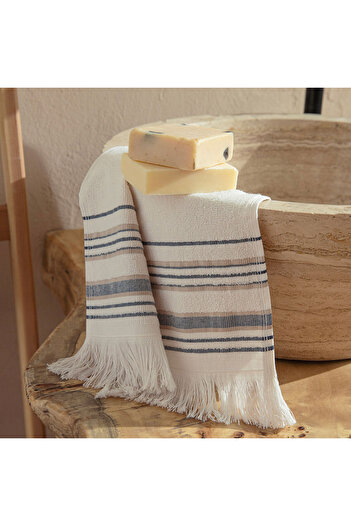 Chakra Derin Hand Towel 30x50 cm ECRU/MARINE BLUE