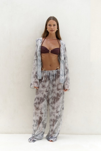 BOHEMAİ Saifudin Lace Detailed Gray Shirt Trousers Set