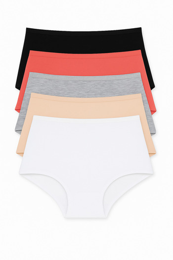 FOURAA Women's 100% Cotton Set of 5 Women's Panties – High Waist – Colorful Packs