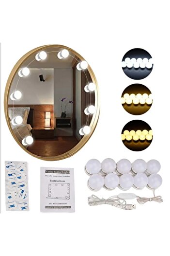 sgeteknoloji 10 Led 3 Colors Adjustable USB Makeup Mirror Light Hollywood Style