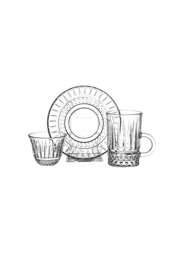 Dania Saudi clear glass tea and coffee cup set, 36 pieces: 12 tea cups + 12 tea saucers + 12 coffee cups