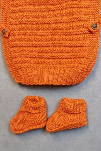 Uretti - Talia 8659 2067 Hand Knitted Boy's Brick Color Sweater - Booties Set - 12-18 Months