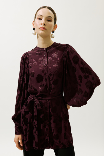 Manuka Jacquard Satin Shirt Claret Red