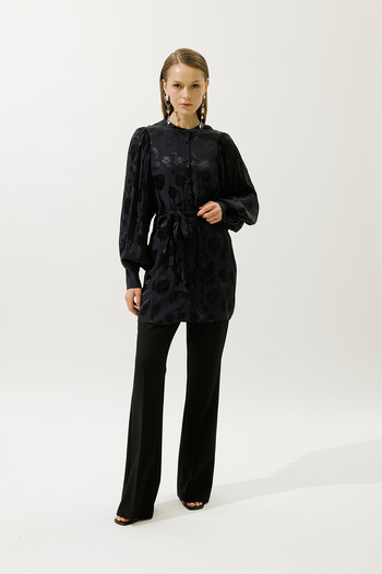 Manuka Jacquard Satin Shirt Navy Blue