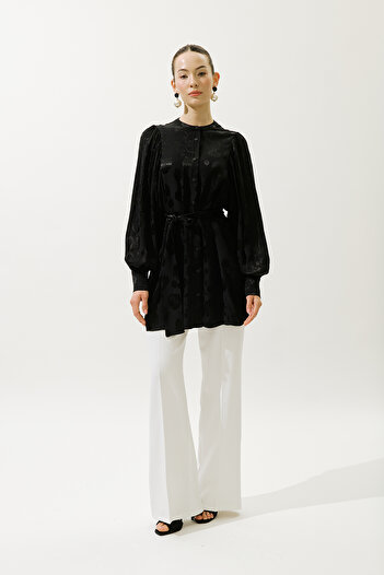 Manuka Jacquard Satin Shirt Black