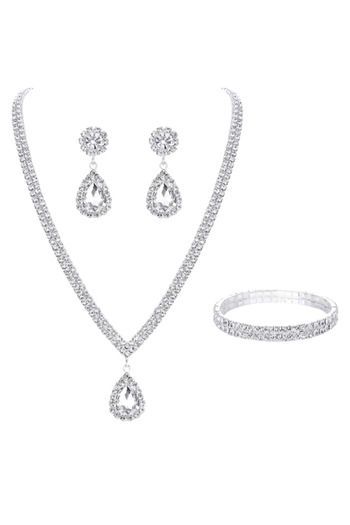 Tessero Set bijuterii dama, colier, bratara tip tenis si cercei rain drop, pentru evenimente, ocazie, stras