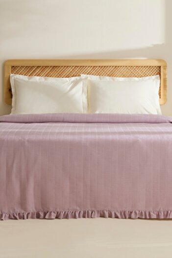 Karaca Home Maye 100% Cotton Ruffled Double Single Pique Plum