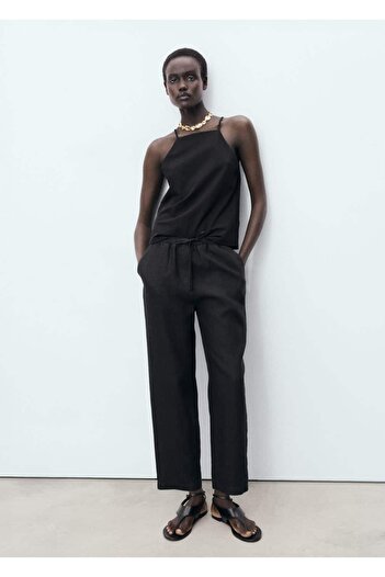 MANGO Woman Drawstring Linen Pants
