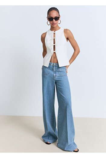 MANGO Woman Buttoned Wideleg Jeans