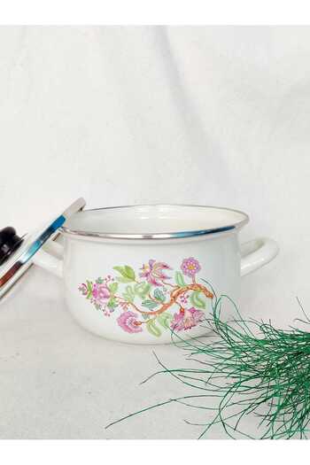 EBRULİEMAYE Pink Carnation Enamel Pot 4 Liter 22 cm Milk Yogurt Soup Stove Pot