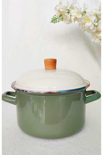 EBRULİEMAYE Olive Cagla Green Enamel Pot 2.7 Liter 22 cm Milk Yogurt Soup Stove Pot