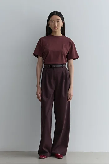 Fahhar Straight Leg Trousers Dark Burgundy