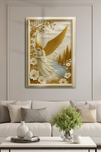 DekorHane 3D Frame Look Metal Painting - Queen Angel with Gold Plated Detail