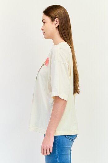 Esprit Women Crew Neck Short Sleeves Graphic Print T-Shirt, Cream
