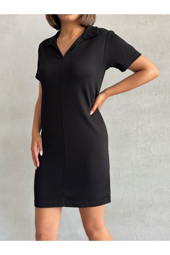 BEJNA Women's Black Polo Neck Soft Touch Dress