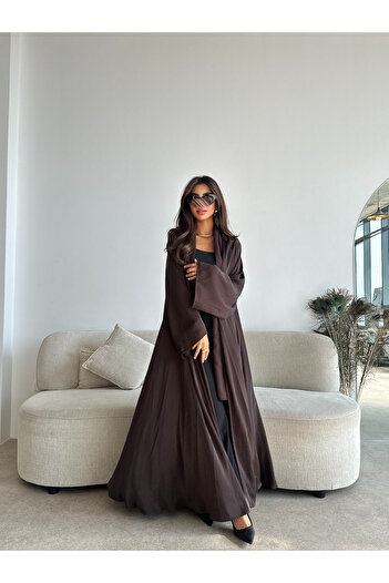 outline Summer cloche abaya in brown silk fabric with an elegant A-line design