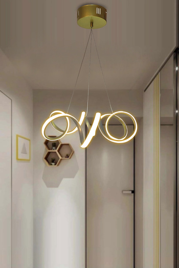 RSCOLLECTIONS Modern Sarkıt Krom Kıvrım Beyaz Işık Led Avize Kumandalı Gold